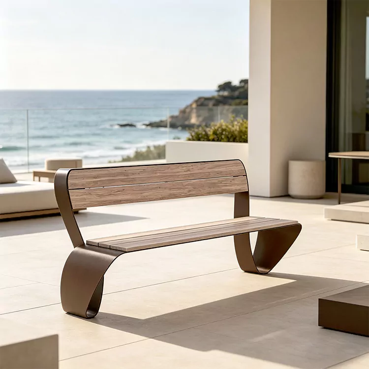 Commercial Metal Frame Bench with Wooden Seat