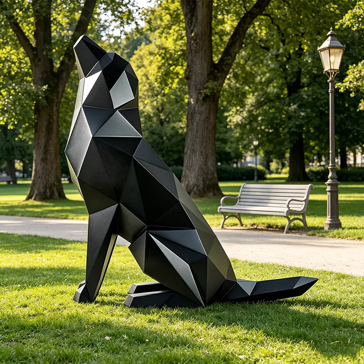 Geometric Howling Wolf Stainless Steel Sculpture