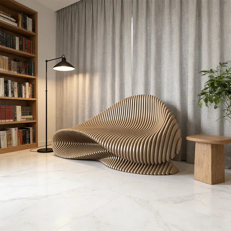 Parametric Wave Wood Bench